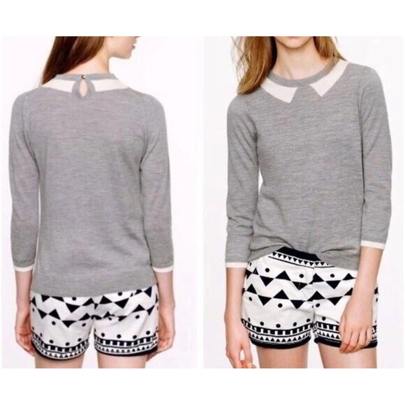 NWT J. Crew Womens XS Gray Trompe L'oeil Merino Wool Tippi Knit Sweater Pullover - Picture 8 of 8